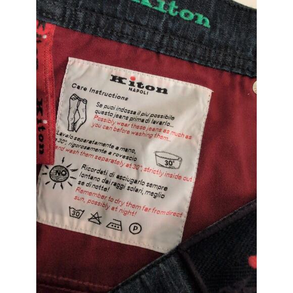 Kiton Selvedge Jean Men Size 34 (32x30)* Button Fly Straight Leg Dark Wash Italy - Picture 9 of 16